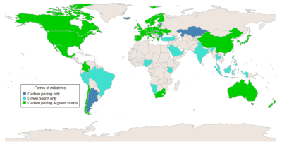 Countries with carbon pricing initiatives or green bonds