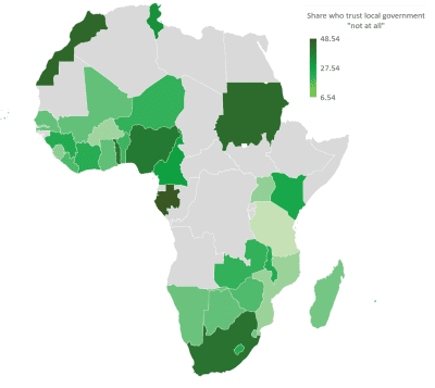 Figure 2. Distribution of distrust of local government across Africa